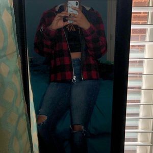 Red and black checkered jacket